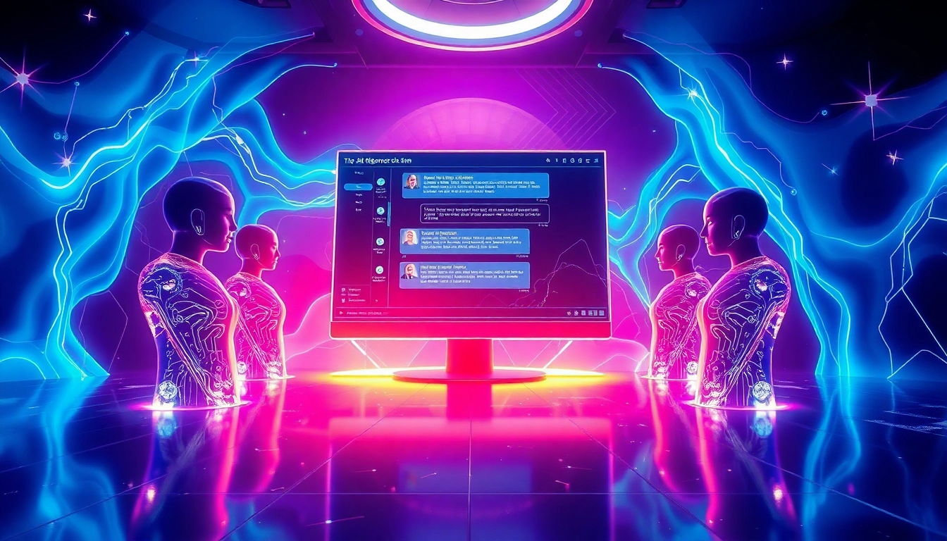 Experience immersive ai porn chat with futuristic AI personas in a sleek digital environment.