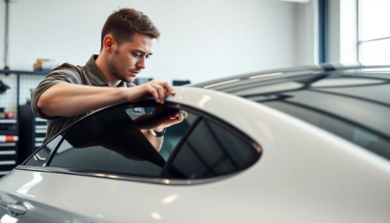 Apply a window tint gift card as a professional technician works on a car.