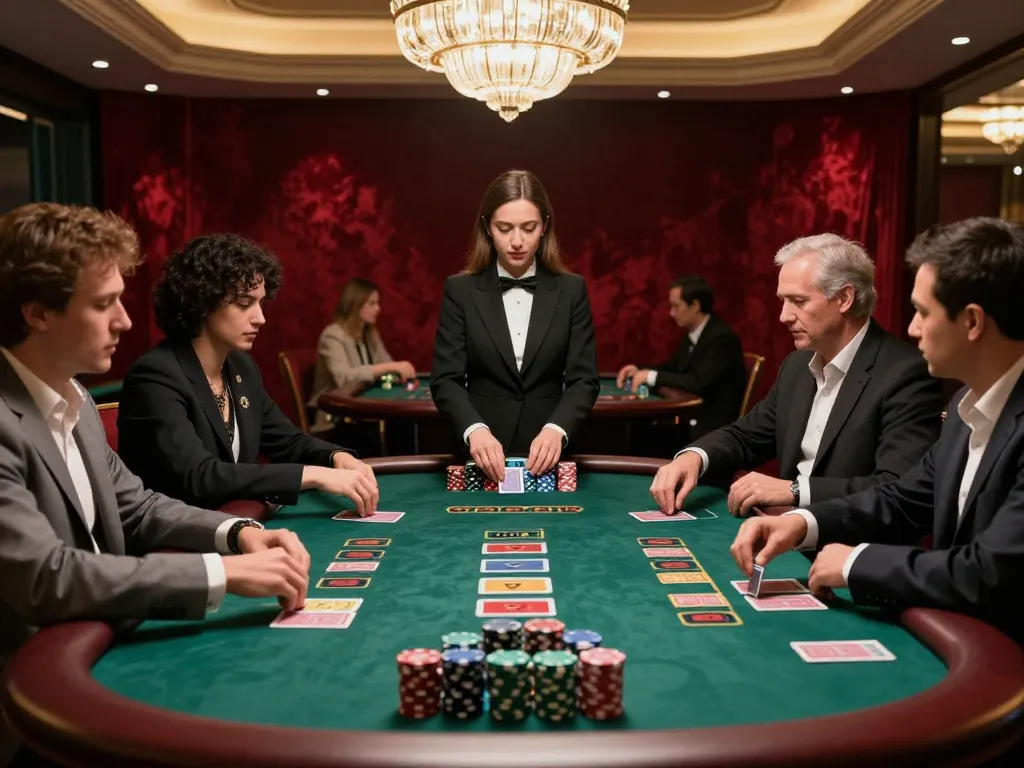Players strategizing at an upscale blackjack table, showcasing their S8 gaming skills