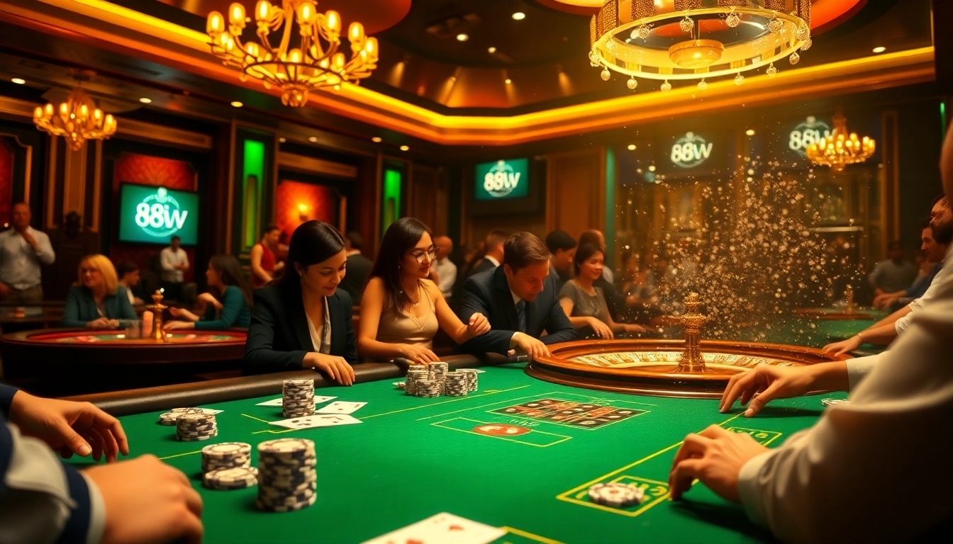 Gambler engaged at 88vv poker table, surrounded by excitement and casino ambiance.