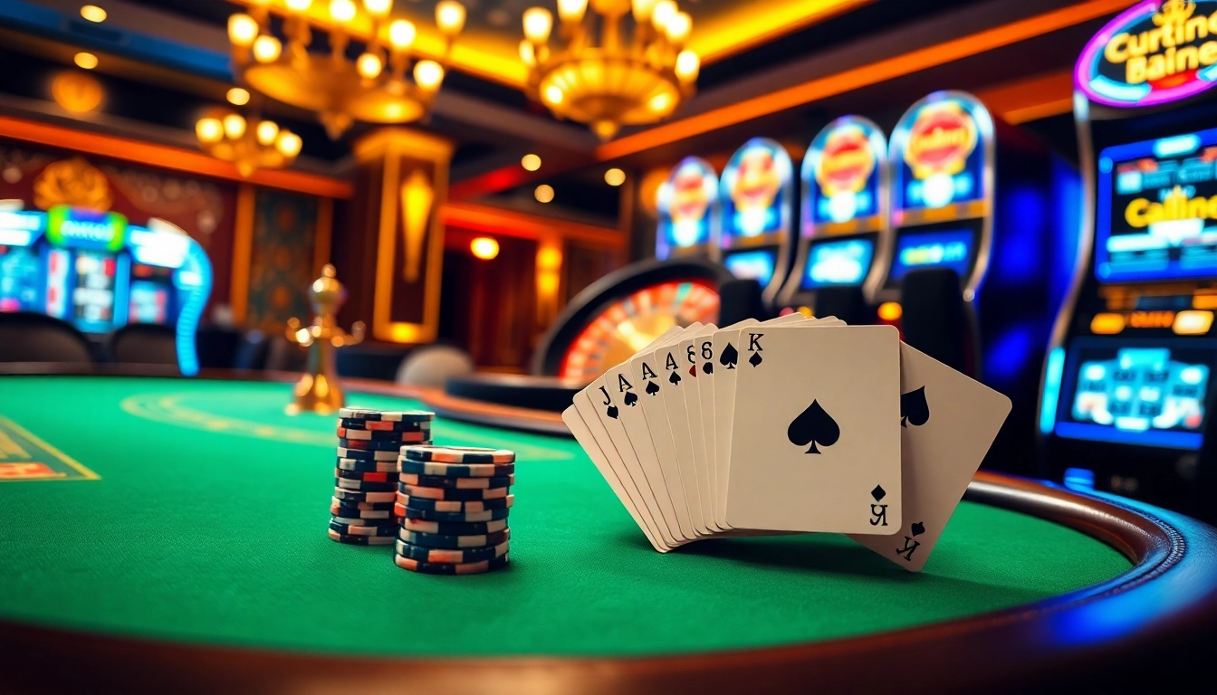 Engaging gambling action at https://jun88.buzz/ showcasing poker chips and vibrant casino slots.