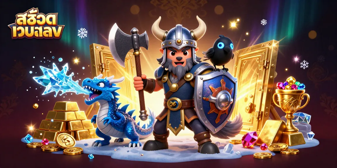 Spin to win at สล็อตเว็บตรง with a Viking warrior and magical treasures illuminating the scene.