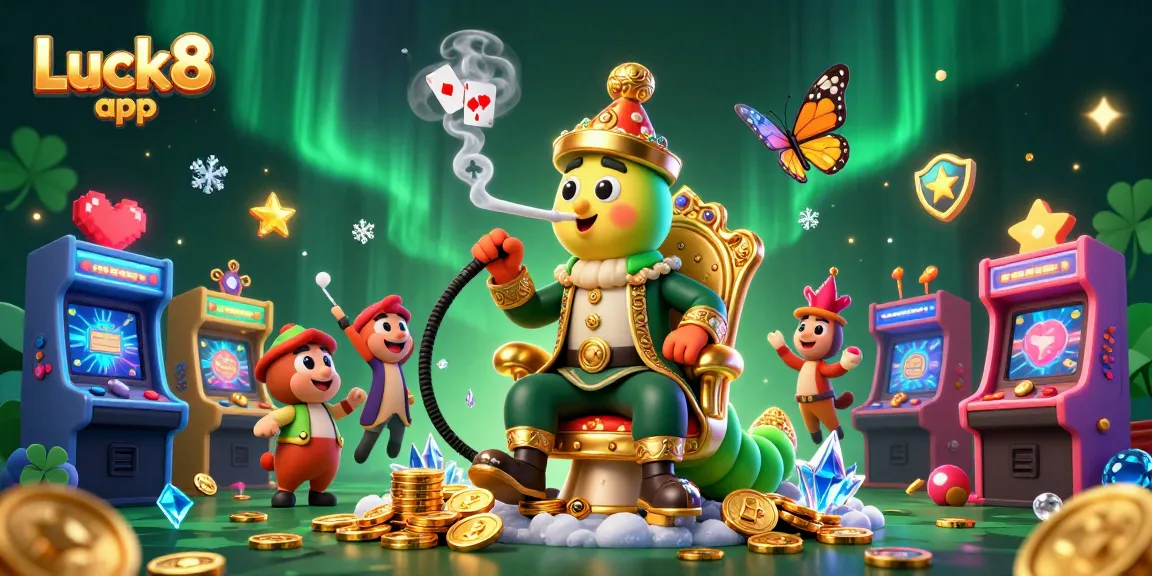 Engage with the Luck8 app featuring a fun 3D illustration of a hookah-master and gaming elements.