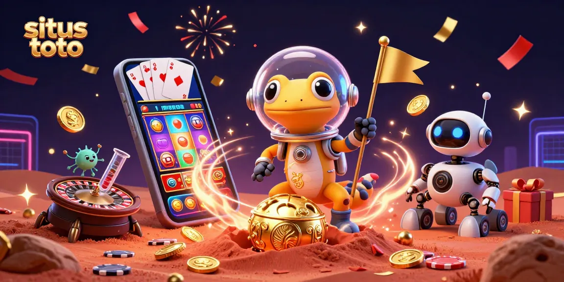Spin colorful slot games and win at situs toto in an exciting casino scene with vibrant alien characters.