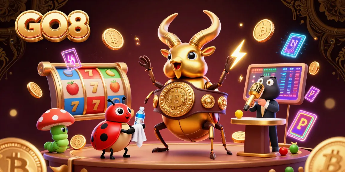 Experience GO8’s thrilling casino action with vibrant characters and exciting jackpots, showcasing a captivating illustration.