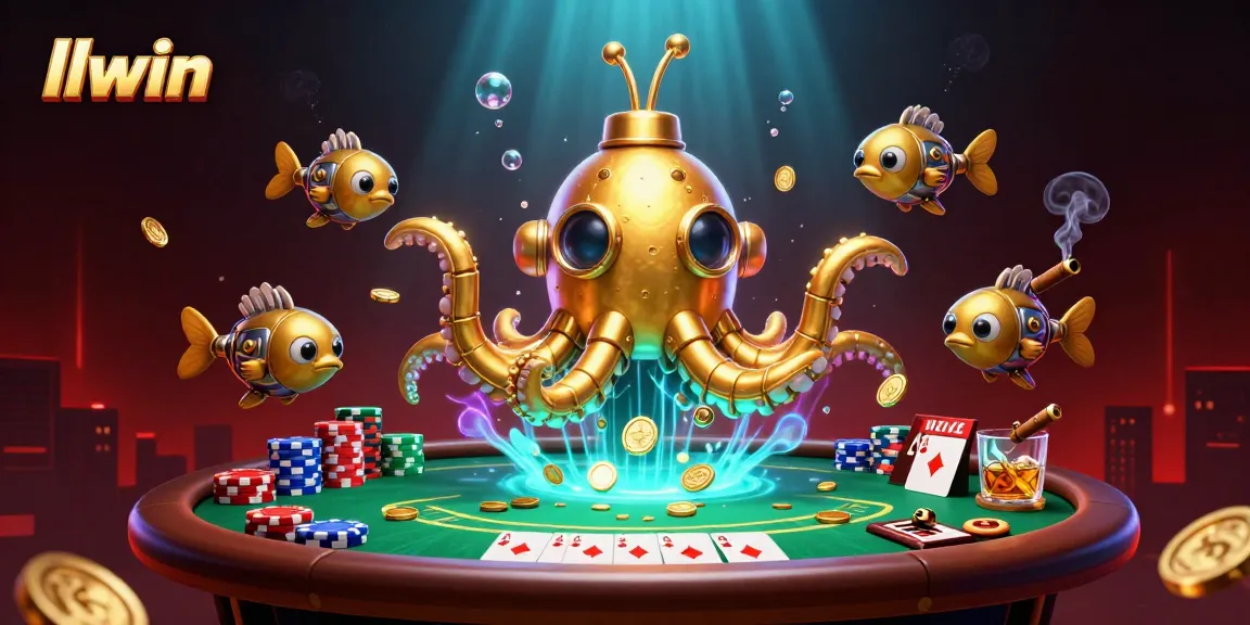 Experience the thrills of llwin as the golden kraken submarine emerges amidst the excitement of poker and gambling.