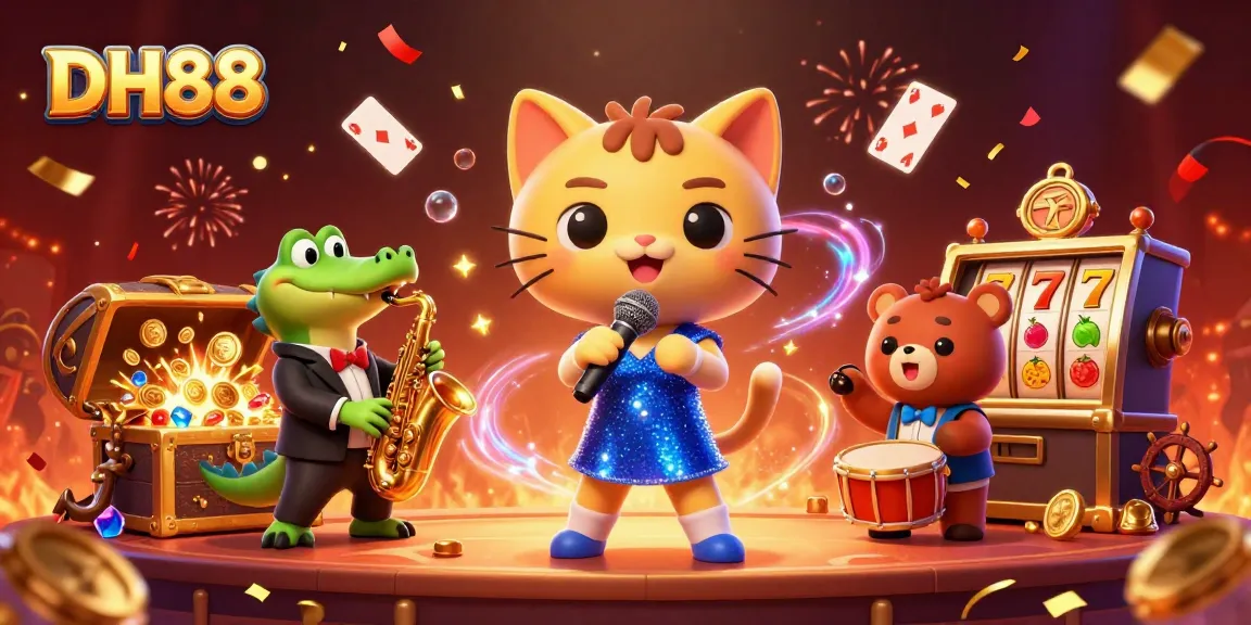 Experience exciting gaming action at DH88 with vibrant 3D characters and casino elements.