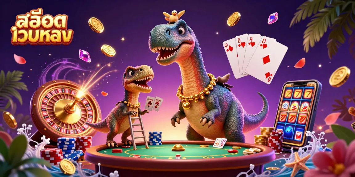 Experience thrilling สล็อตเว็บตรง gaming with a giant dinosaur and clever raptor in a dazzling casino.